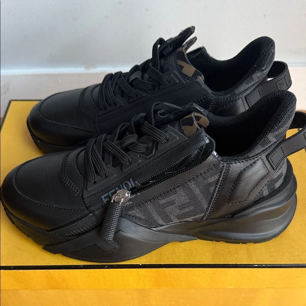 Fendi Black Low-Top FF Logo Roma Sneakers - Picture 5 of 9